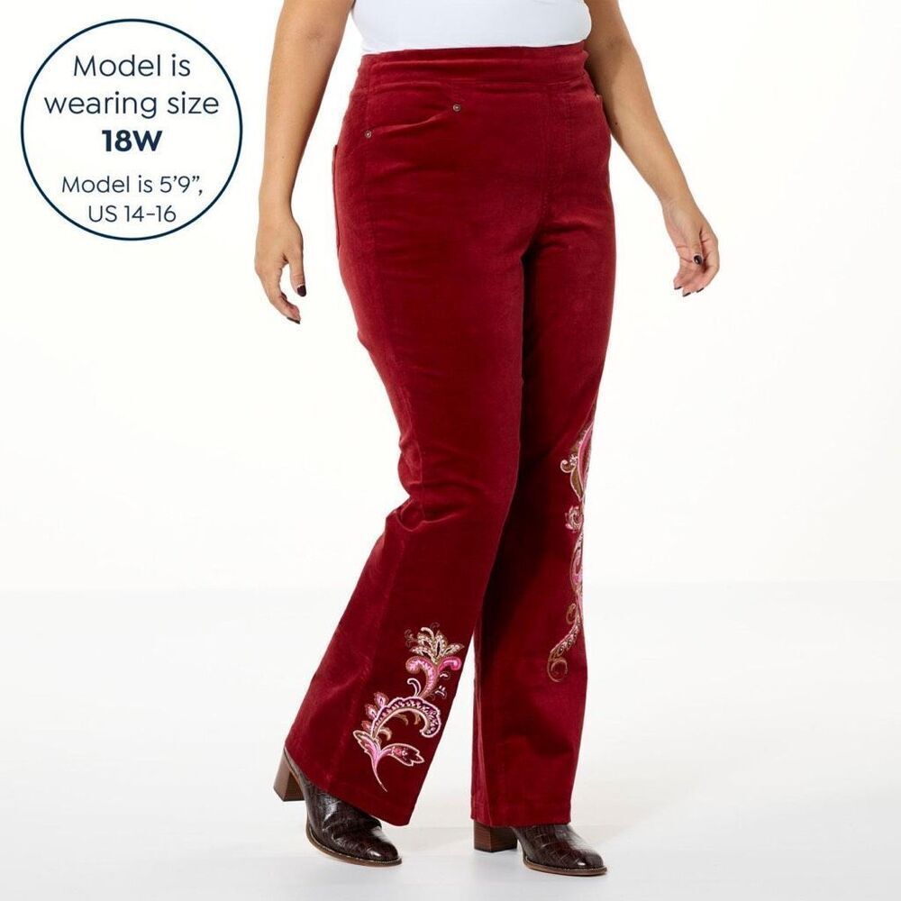 DG2 by Diane Gilman Stretch Velvet Pull-On Embroidered Bootcut Pant size 2 NWT